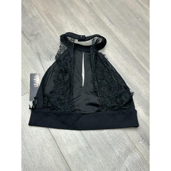 NWT Lulus Womens Black Stretch Crop Halter Top With Lace Open Back Size Medium - Picture 4 of 9